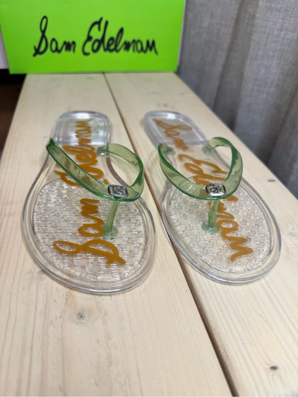 Sam Edelman Dean Clear Green Jelly Thong Flat Sandals Size 9 New